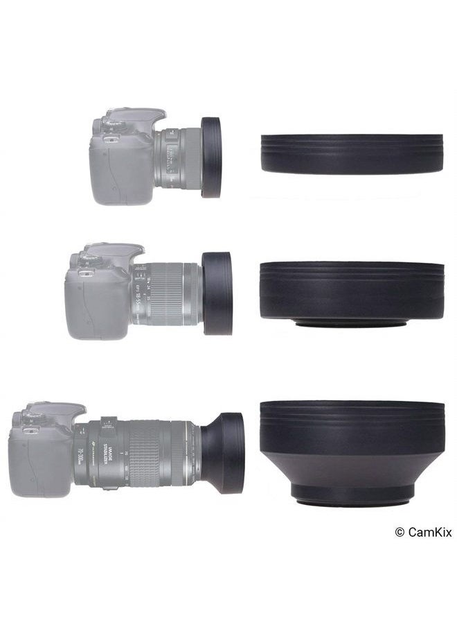 CamKix - 77mm Camera Lens Hood - Rubber - Set of 2 - Collapsible in 3 Steps - Sun Shade/Shield - Reduces Lens Flare and Glare - Blocks Excess Sunlight for Enhanced Photography and Video Footage - Image 1