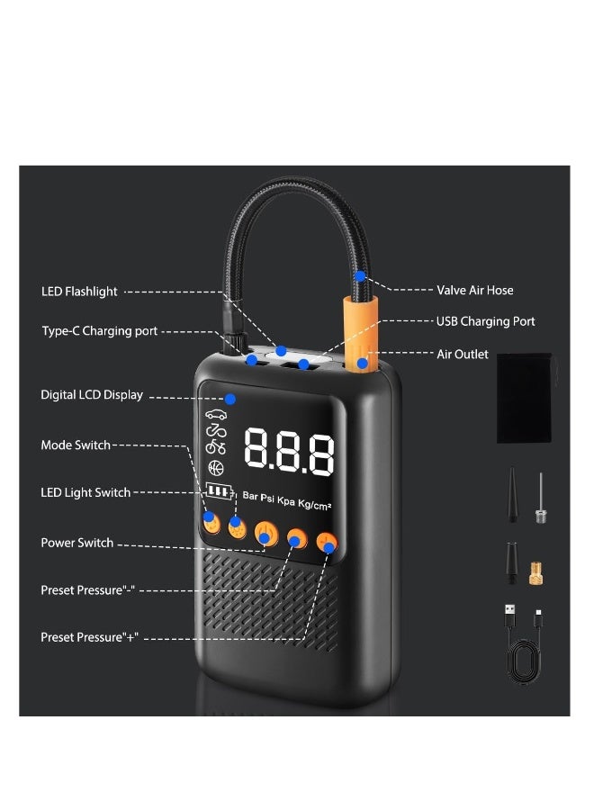 Generic Tire Inflator, Portable Air Compressor, 2X Faster Cordless Air Pump for Car, Mini Bike Tire Pump, Rechargeable Tire Inflator with Pressure Gauge 150 PSI, Portable Tire Inflator for Bicycle Pump  - Image 2