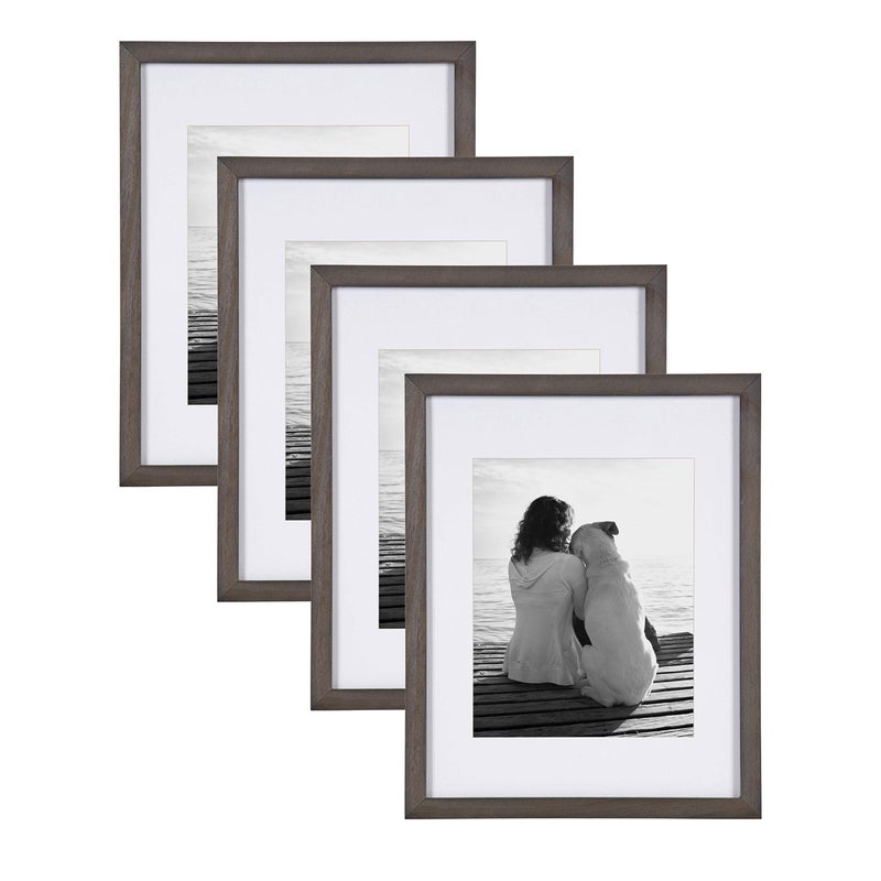 DesignOvation Gallery Wood Photo Frame Set for Customizable Wall Display Charcoal Gray 11x14 matted to 8x10 Pack of 4