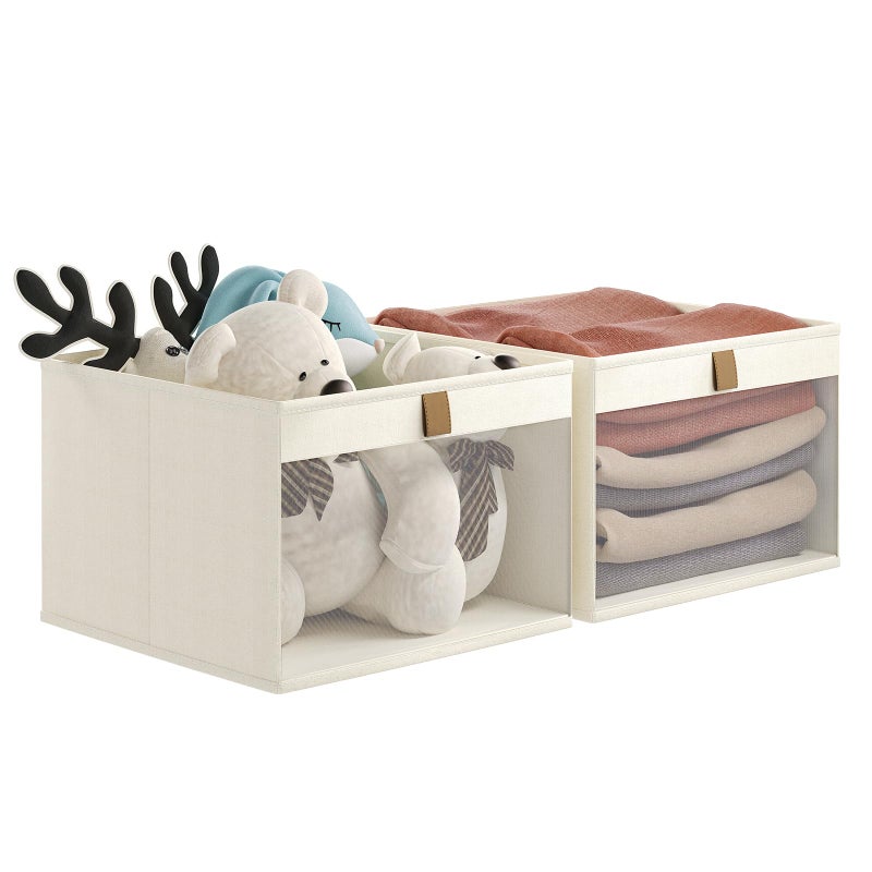 Linen Closet Organizers and Storage Closet Storage Bins Basket Organizer Foldable Organization Baskets with Mesh Window for Clothes Towels and Toys 1275 x 1275 x 9 Beige 2 pack