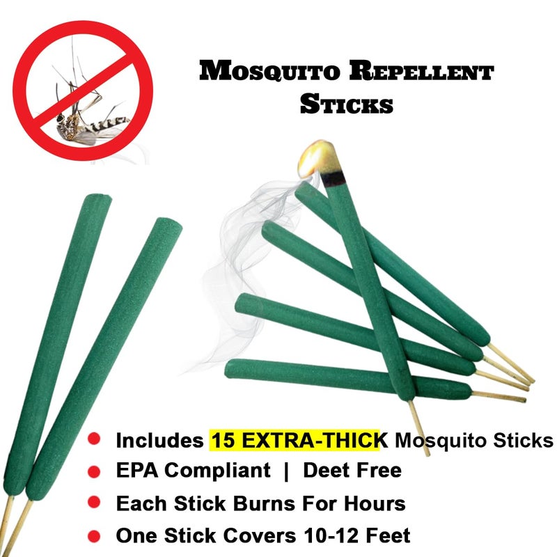 W4W Mosquito Repellent Sticks Extra-Thick - Outdoor Use Reaches Up to 10-12 feet - Each Stick Burns for hours - (3 Pack Contains 15 Repellents ) - Image 2