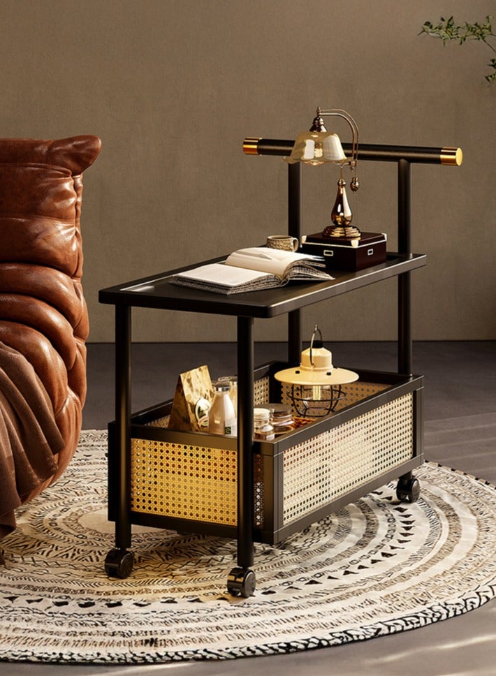 XiuWoo 2-Tier Moveable Solid Wood Bedside Cabinet,  Home Storage Rolling Cart, Vintage Side End Table, Sofa Side Table, Coffee Table, Bookcase, Couch Tray Desk with Wheels - Image 1