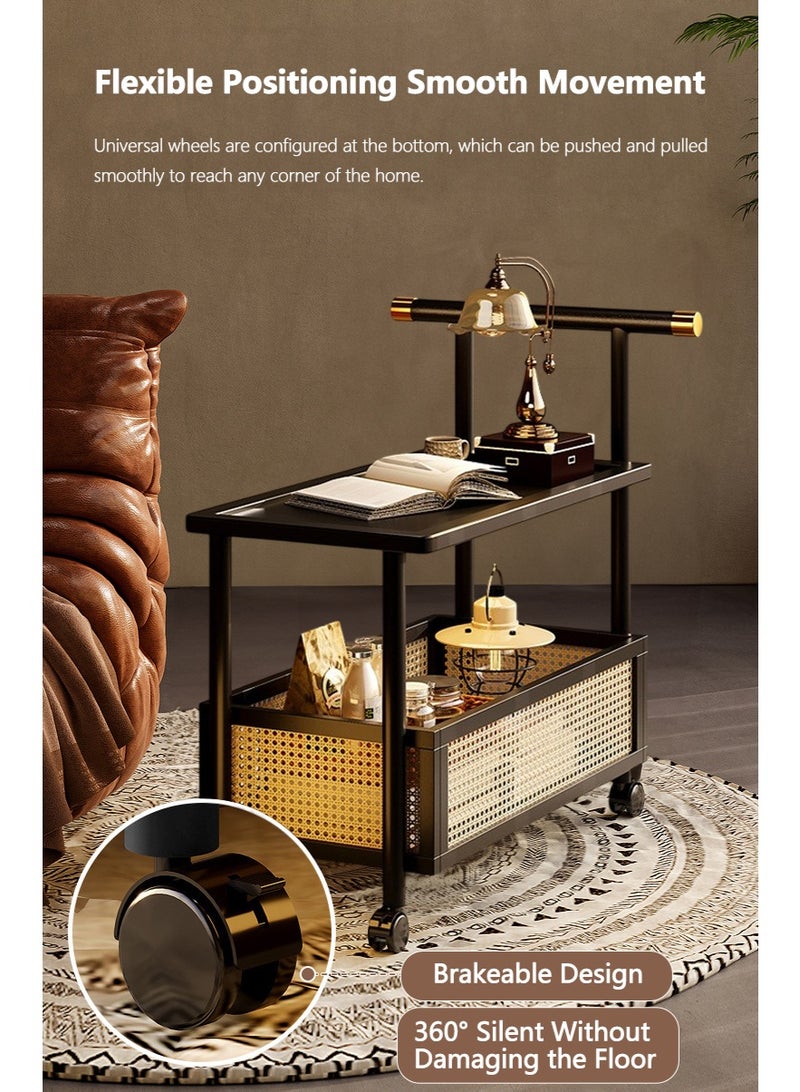 XiuWoo 2-Tier Moveable Solid Wood Bedside Cabinet,  Home Storage Rolling Cart, Vintage Side End Table, Sofa Side Table, Coffee Table, Bookcase, Couch Tray Desk with Wheels - Image 3