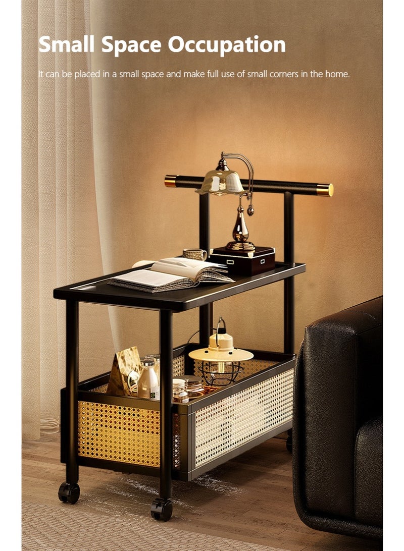 XiuWoo 2-Tier Moveable Solid Wood Bedside Cabinet,  Home Storage Rolling Cart, Vintage Side End Table, Sofa Side Table, Coffee Table, Bookcase, Couch Tray Desk with Wheels - Image 4