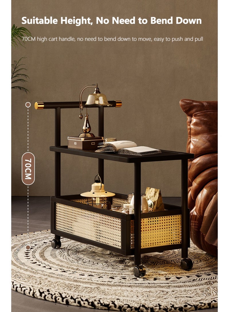 XiuWoo 2-Tier Moveable Solid Wood Bedside Cabinet,  Home Storage Rolling Cart, Vintage Side End Table, Sofa Side Table, Coffee Table, Bookcase, Couch Tray Desk with Wheels - Image 5