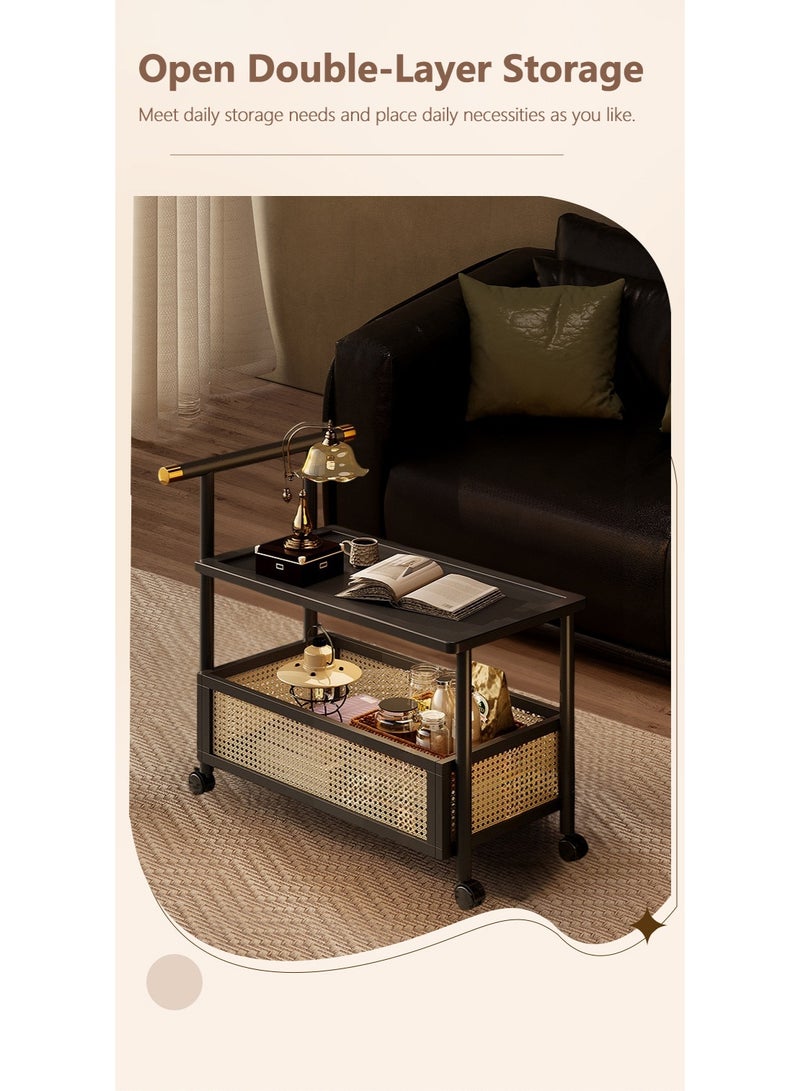 XiuWoo 2-Tier Moveable Solid Wood Bedside Cabinet,  Home Storage Rolling Cart, Vintage Side End Table, Sofa Side Table, Coffee Table, Bookcase, Couch Tray Desk with Wheels - Image 2