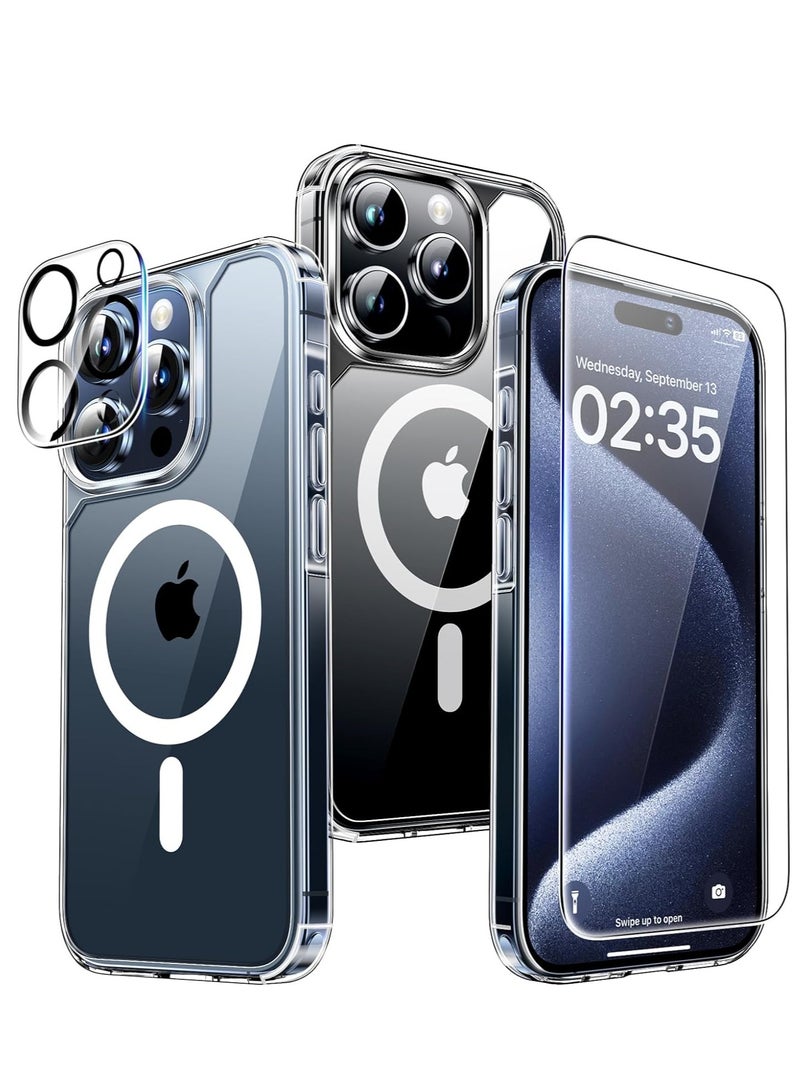 ELTRAZONE [5 in 1] Magnetic Case for iPhone 15 Pro Max [Military Grade Drop Protection], Transparent Slim Fit Designed for Magsafe Case-Clear - Image 1