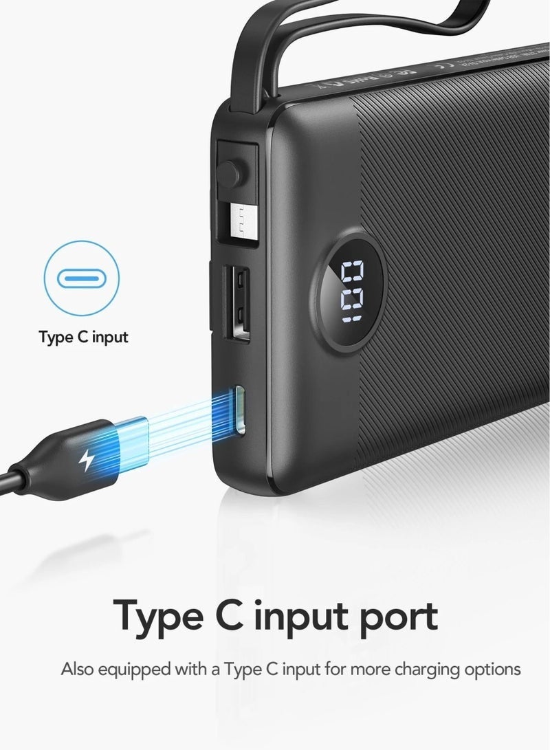 فيجير Portable Charger 20000mAh with Built-in 4 Cables & LED Display – High-Capacity Li-Polymer Power Bank, Fast Charging, Compact Design for Smartphones, Tablets & USB Devices – Travel Friendly - Image 4
