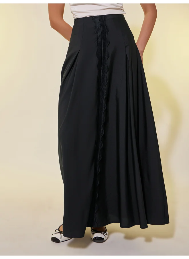 تايك تو Take Two Lace Detail Pleated A-Line Maxi Skirt