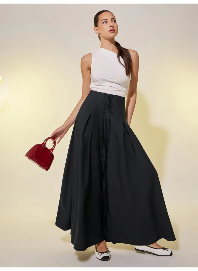 تايك تو Take Two Lace Detail Pleated A-Line Maxi Skirt