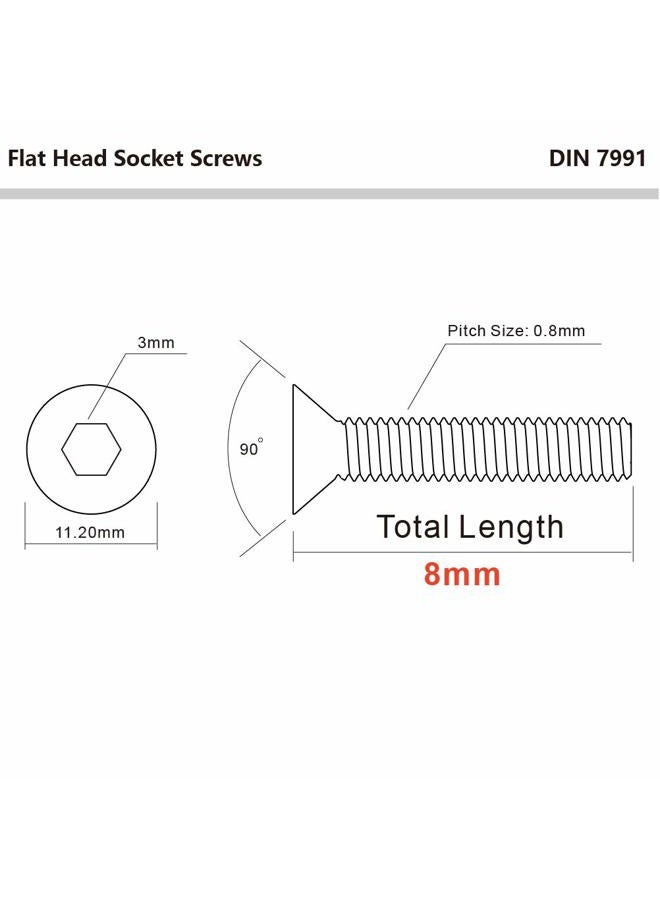 MewuDecor M5-0.8 x 8mm Flat Head Socket Cap Screws, Stainless Steel 18-8 (304), Bright Finish, DIN 7991, Allen Socket Drive, 100 PCS - Image 2