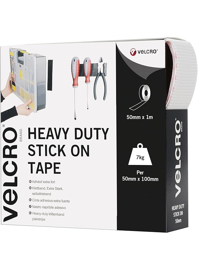 VELCRO Brand Heavy Duty Stick On White Tape 50Mm X 1M Hook And Loop Tape Self Adhesive Strips Fastener Roll Industrial Extra Strong Double Sided Tape Heavy Duty Perfect For Home Office And Garage  - Image 1