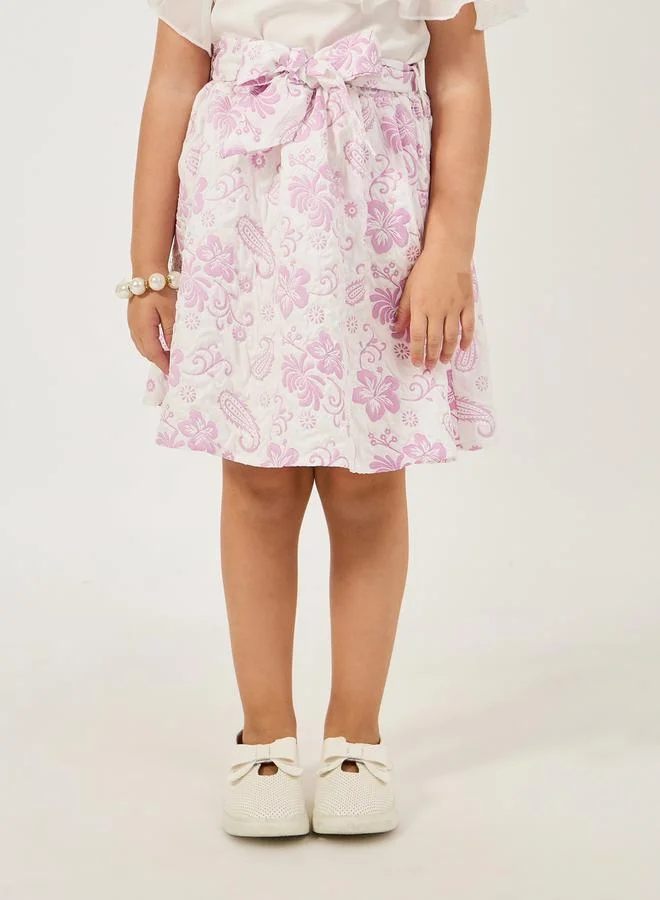 Styli Asymmetrical Ruffle Neck Top & Jacquard Skirt Set