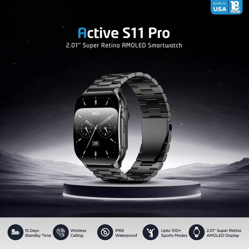 IQ TOUCH Active S11 Pro Curved Screen Smart Watch, 2.01" Super Retina AMOLED, Wireless Calling, Stainless Steel Strap, IP68 Waterproof, 7-Day Battery, 100+ Sports Modes, 24/7 Health Tracking - Image 3