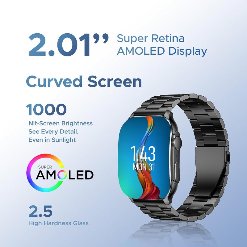 IQ TOUCH Active S11 Pro Curved Screen Smart Watch, 2.01" Super Retina AMOLED, Wireless Calling, Stainless Steel Strap, IP68 Waterproof, 7-Day Battery, 100+ Sports Modes, 24/7 Health Tracking - Image 4