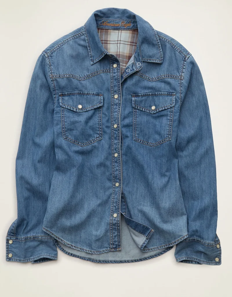 American Eagle  AE Throwback Denim Button-Up Shirt for Women | Best Price UAE