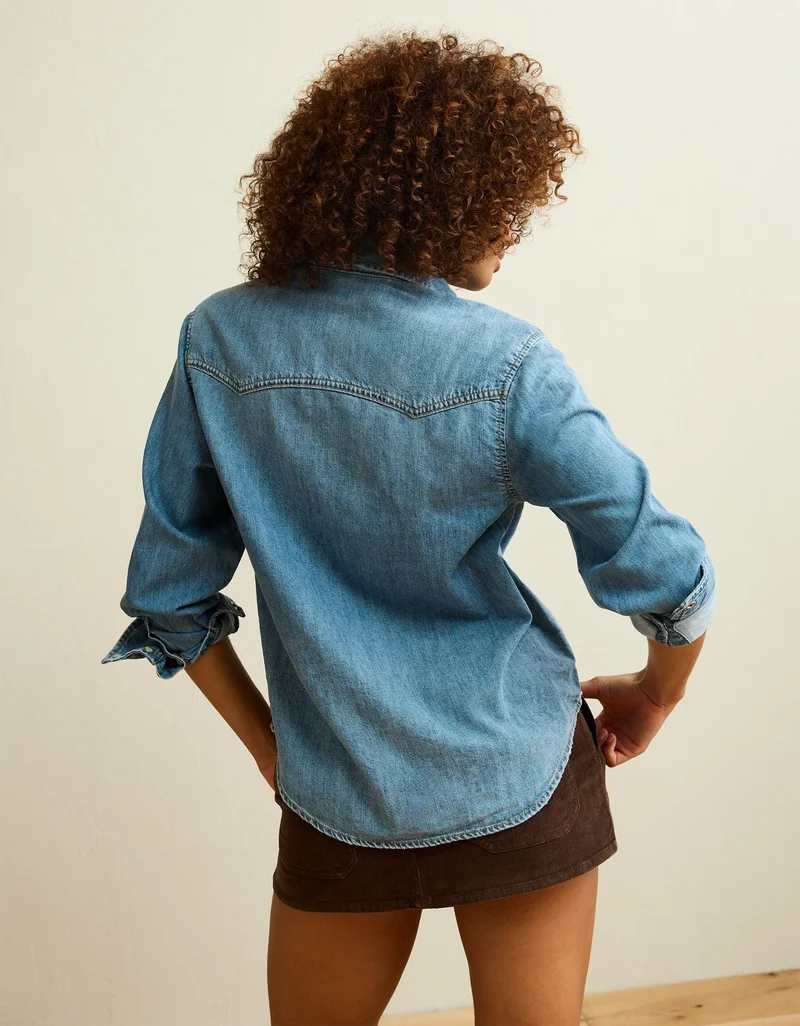 American Eagle  AE Throwback Denim Button-Up Shirt for Women | Best Price UAE