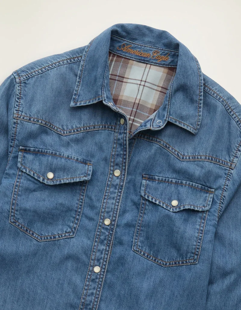 American Eagle  AE Throwback Denim Button-Up Shirt for Women | Best Price UAE