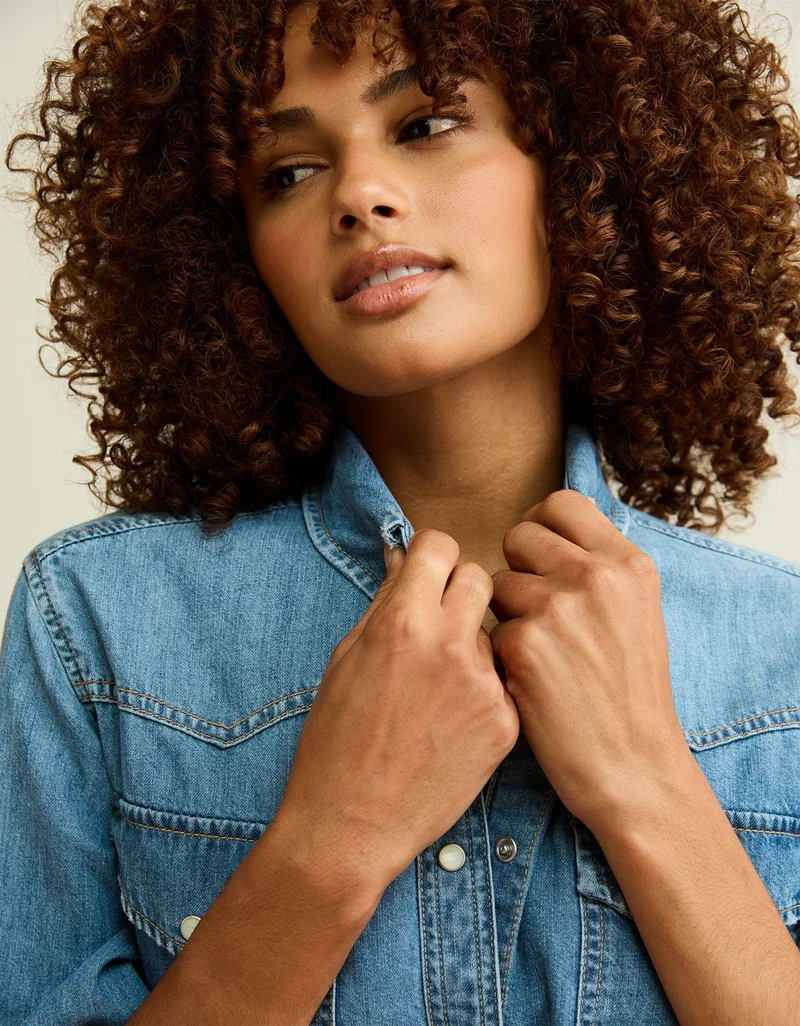 American Eagle  AE Throwback Denim Button-Up Shirt for Women | Best Price UAE
