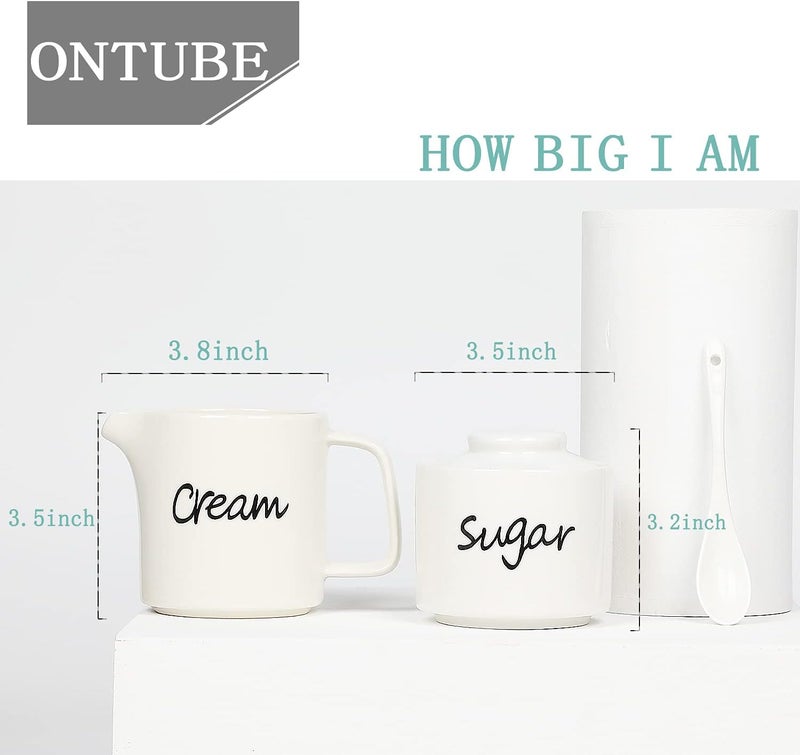 ONTUBE Porcelain Sugar bowl and Creamer Set of 3,White - Image 2