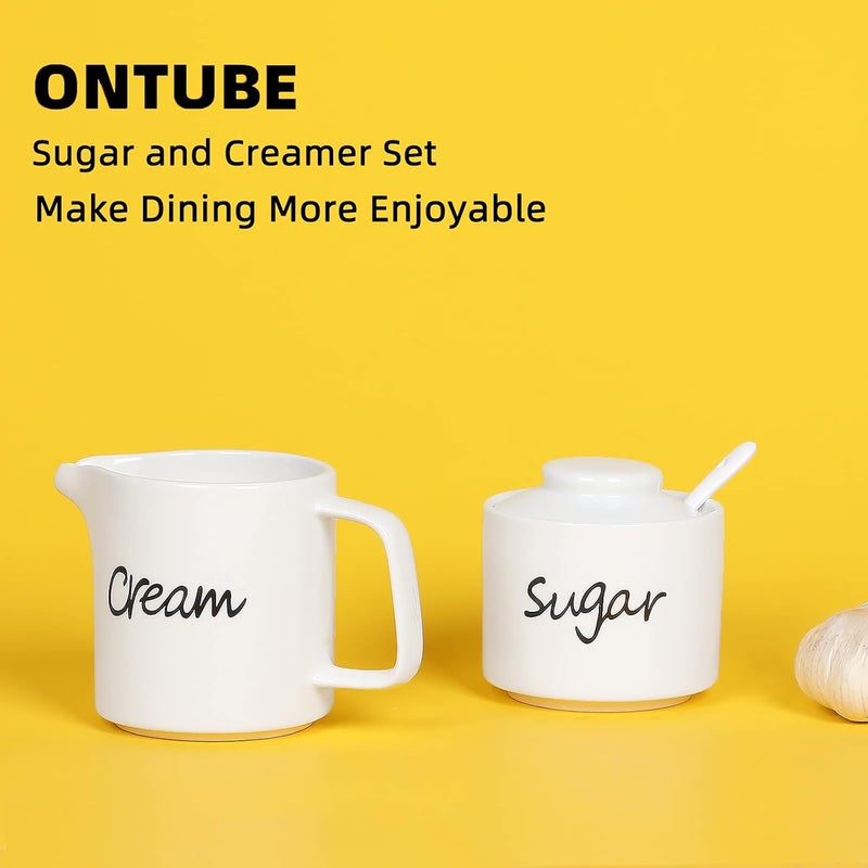 ONTUBE Porcelain Sugar bowl and Creamer Set of 3,White - Image 3