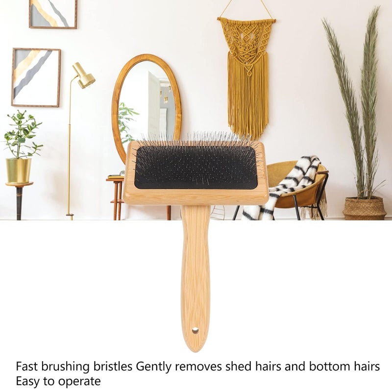 Fockety Sheepskin Wool Brush, Sheepskin Wool Wire Brush with Hole Air Bag Cushion, Macrame Slicker Comb Pet Slicker Brush with Wood Handle for Grooming, Removing Shedding and Dirt (L) - Image 2