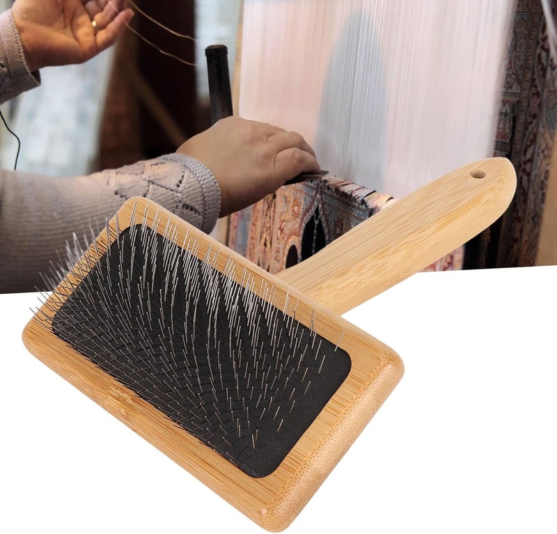 Fockety Sheepskin Wool Brush, Sheepskin Wool Wire Brush with Hole Air Bag Cushion, Macrame Slicker Comb Pet Slicker Brush with Wood Handle for Grooming, Removing Shedding and Dirt (L) - Image 4