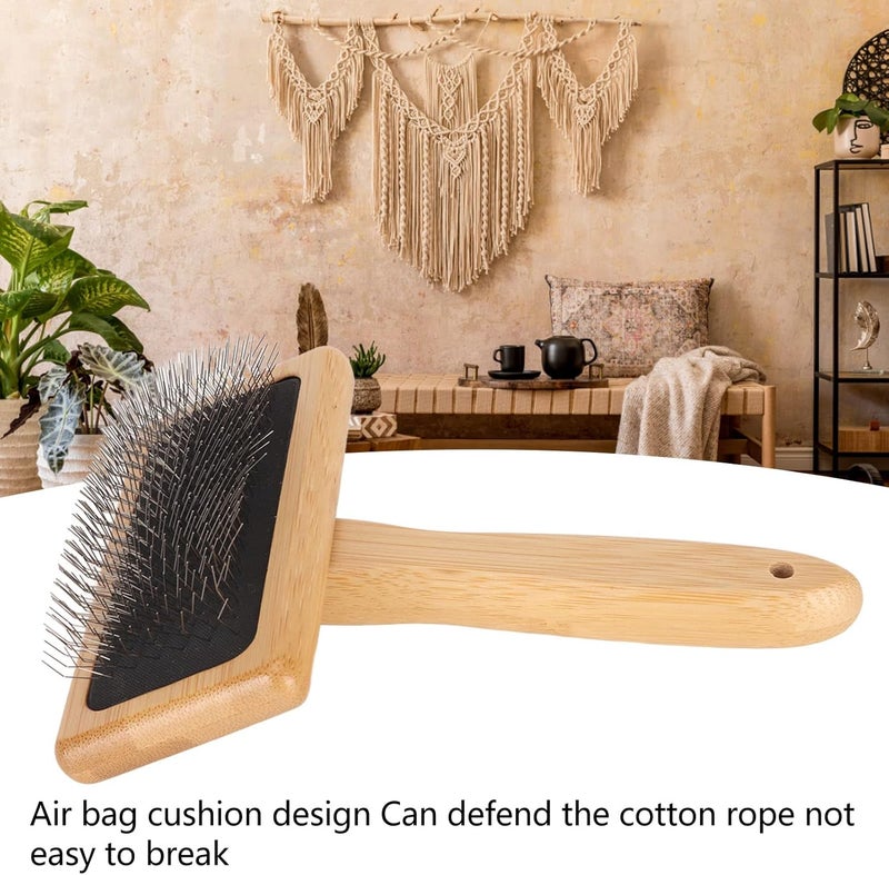 Fockety Sheepskin Wool Brush, Sheepskin Wool Wire Brush with Hole Air Bag Cushion, Macrame Slicker Comb Pet Slicker Brush with Wood Handle for Grooming, Removing Shedding and Dirt (L) - Image 3
