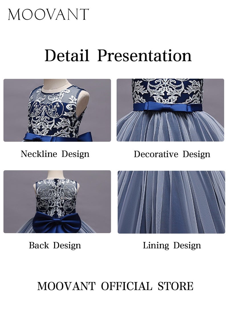 Moovant Girl's Party Dress, Mesh Gown Princess Dress, Costume Tutu, Sleeveless Toddler Little Kids Bow Back Party Wear, Wedding Evening Formal Pageant Dance Gown, for Birthday, Blue - Image 5