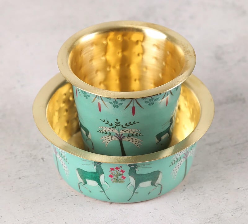 India Circus by Krsnaa Mehta India Circus by Krsnaa Mehta Mirroring Deer Garden Brass Coffee Tea Cup Tumbler Traditional Kumbakonam Dawara Set Filter Coffee Set Serving Drinkware 150 ml  - Image 2
