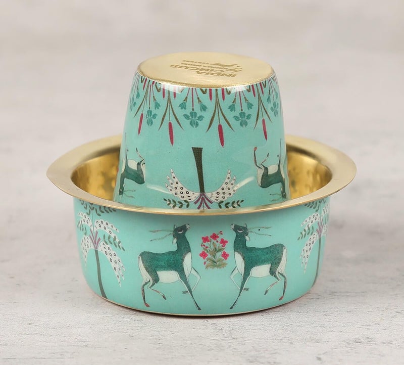 India Circus by Krsnaa Mehta India Circus by Krsnaa Mehta Mirroring Deer Garden Brass Coffee Tea Cup Tumbler Traditional Kumbakonam Dawara Set Filter Coffee Set Serving Drinkware 150 ml  - Image 3