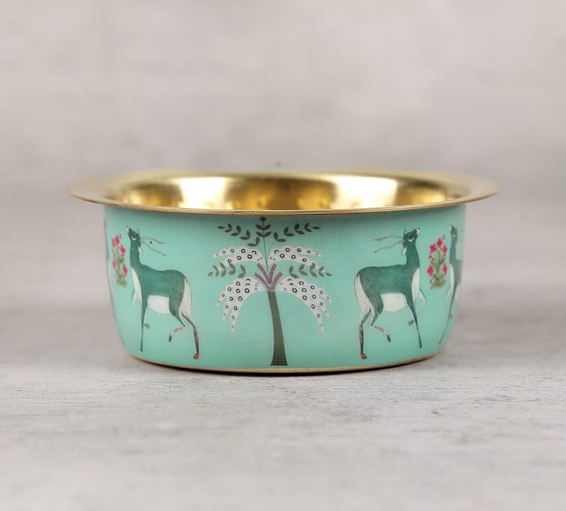 India Circus by Krsnaa Mehta India Circus by Krsnaa Mehta Mirroring Deer Garden Brass Coffee Tea Cup Tumbler Traditional Kumbakonam Dawara Set Filter Coffee Set Serving Drinkware 150 ml  - Image 5