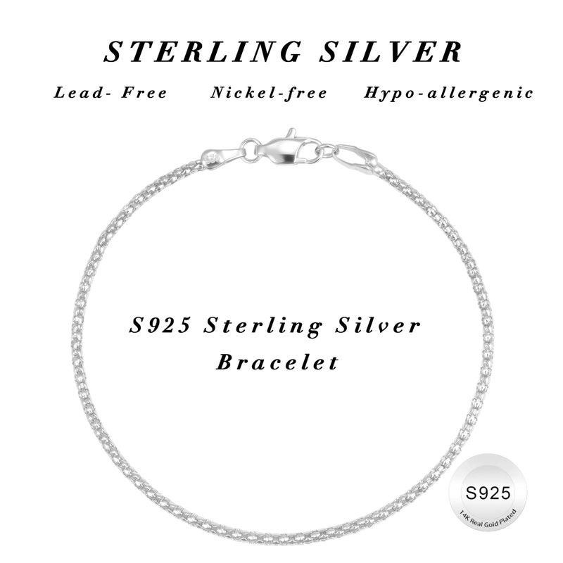 Treasure Bender S925 Sterling Silver Popcorn Bracelets for Women - Sterling Silver Popcorn Chain Bracelet Handmade Jewelry Gold Bracelets for Women - Image 4