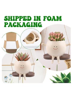 Resin Hanging Planter Pot, Rustic Succulent Plant Holder,With Smiling Face Design,Swing Base, Outdoor Garden Indoor Home Decor - pzsku/ZF82CFACEC14B2C0B91BBZ/45/_/1739590627/b964398f-69d8-4f04-ba30-aed558fe49a8