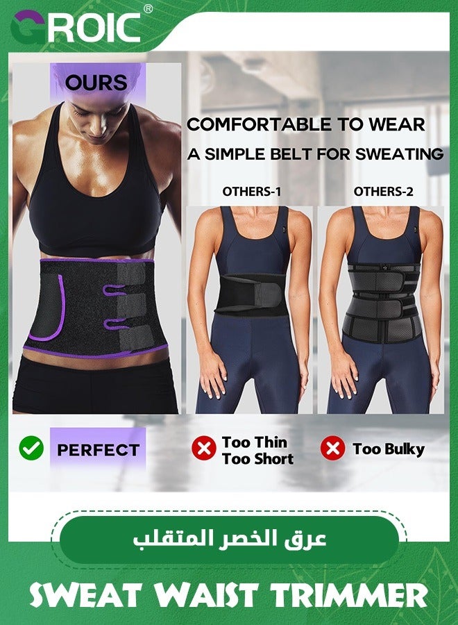 GROIC Sweat Band Waist Trainer, Sweat Steam Waist Belt, Sweat Belt for Weight Loss, Stomach Wraps, Waist Trimmer with Pocket, Sauna Suit Slimming Waist Belly Belt Band, Sports Gym Home Waist Trainer - Image 2