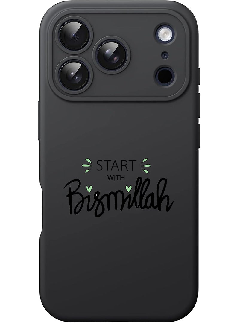 Theodor Protective Slim Fit Case Liquid Silicone Cover with Full Body Protection Anti-Scratch Shockproof Case For Apple iPhone 17 Pro (Black) Start with Bismillah Black - Image 1