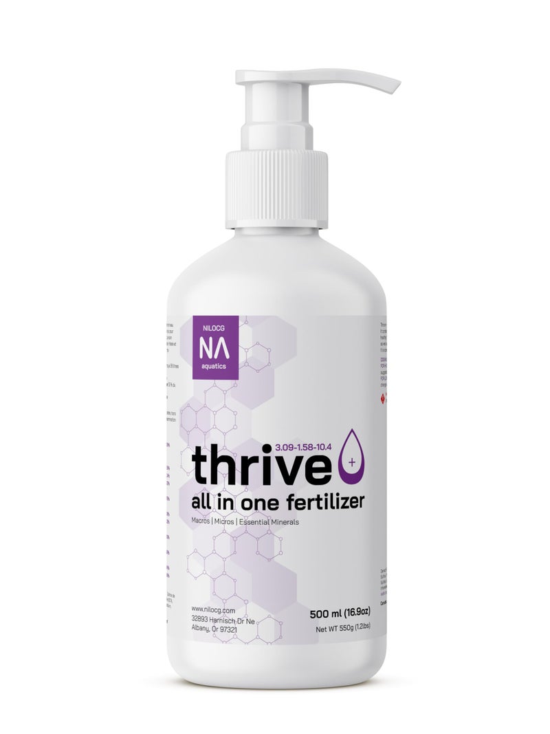 NilocG Aquatics Thrive+ All in One Liquid Aquarium Plant Fertilizer â€“ 500ml Highly Concentrated Aquatic Plant Fertilizer Solution â€“ Nutrient-Rich Aquarium Plant Food â€“ Convenient Usage â€“ Effective Results - Image 1
