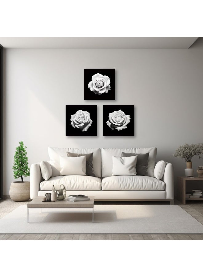 CXHOSTENT 3 Panels Black and White Rose Flower Canvas Wall Art Floral Pictures Wall Decor Flowers Painting Print Bedroom Decor Frame - Image 4