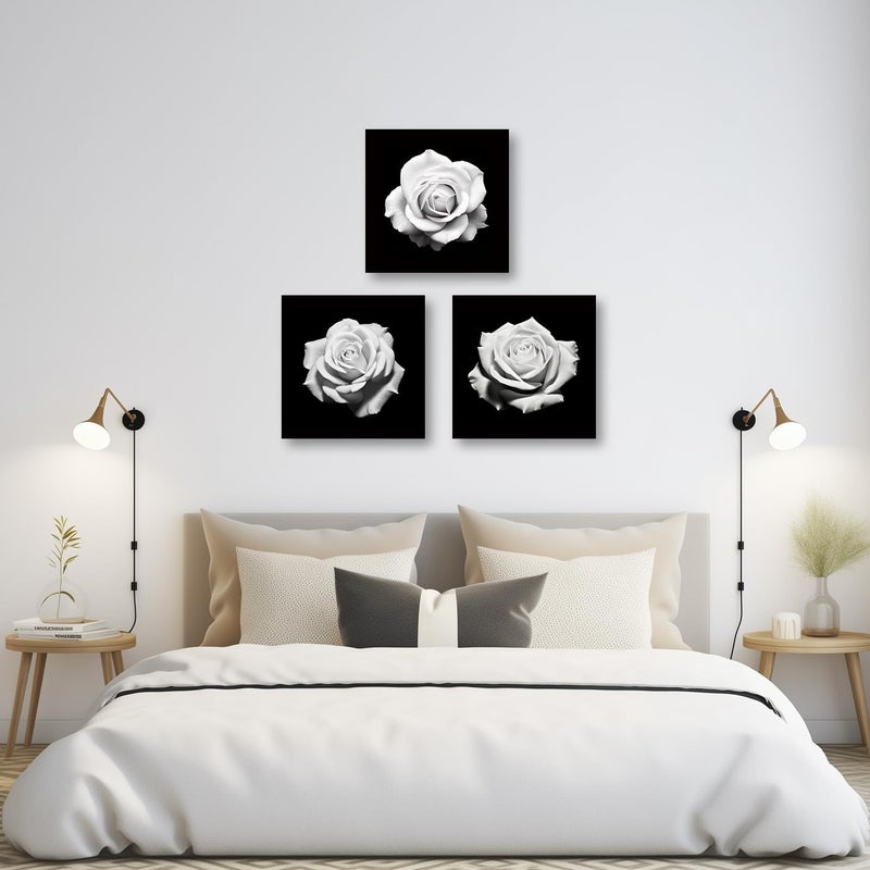 CXHOSTENT 3 Panels Black and White Rose Flower Canvas Wall Art Floral Pictures Wall Decor Flowers Painting Print Bedroom Decor Frame - Image 5