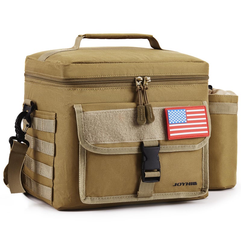 JOYHILL Tactical Lunch Box for Men Insulated Lunch Bag with Detachable Bottle Pouch Holder Large Durable Thermal Cooler Bag for Adult Leakproof Bag for Work Camping Picnic Sandy13 L18 Can