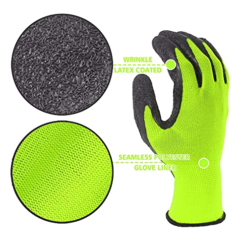 Evridwear Crinkle Latex Rubber Hand Coated Safety Work Gloves for Men Women General Multi Use Construction Warehouse Gardening Assembly Landscaping (9/L, Green- 12Pair) - Image 3