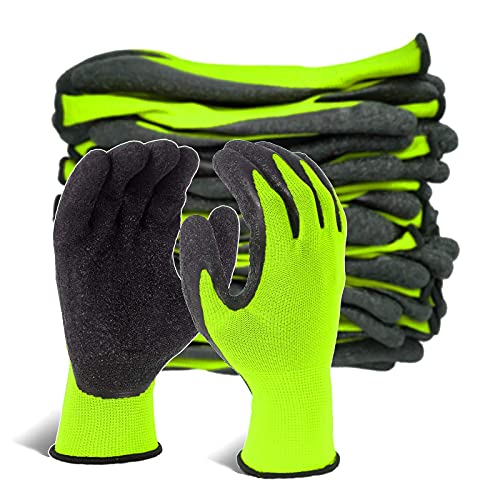 Evridwear Crinkle Latex Rubber Hand Coated Safety Work Gloves for Men Women General Multi Use Construction Warehouse Gardening Assembly Landscaping (9/L, Green- 12Pair) - Image 1