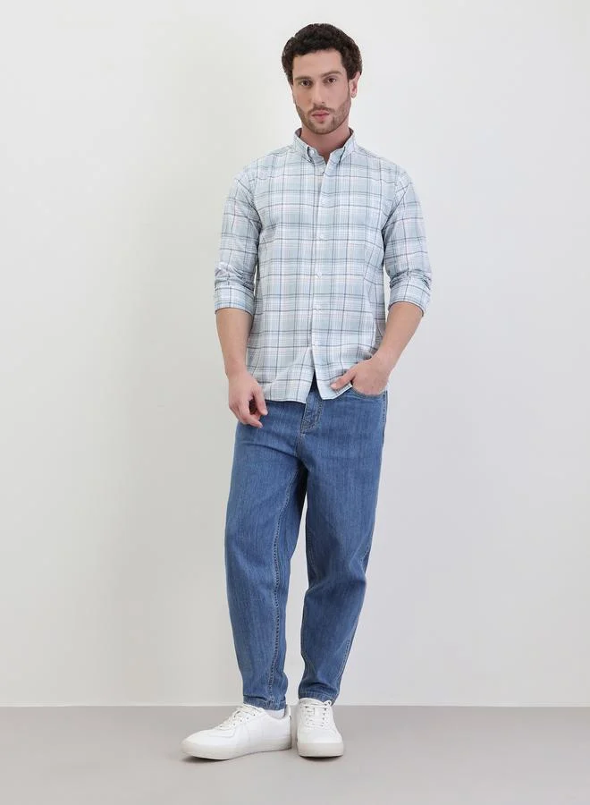 ستايلي قميص بأكمام طويلة بقصة عادية ونقشة مربعات