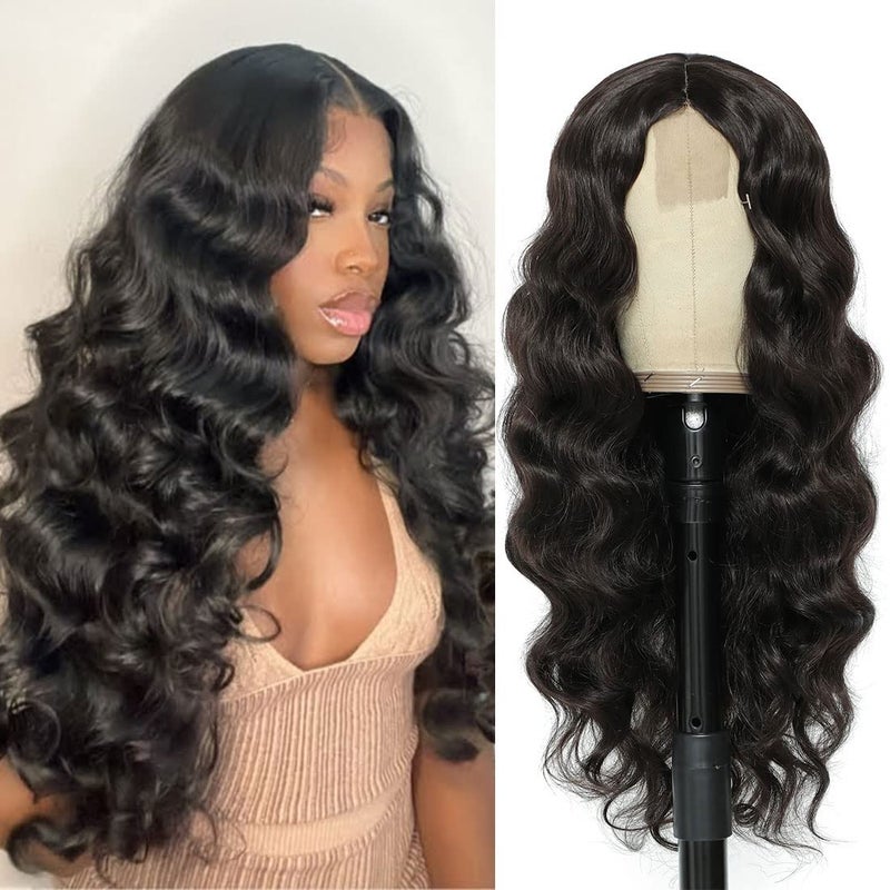 Body Wave Lace Front Wig Synthetic Wavy Wigs for Black Women 24 inch Long Wavy Black Wig Synthetic Hair Wigs Natural Color6