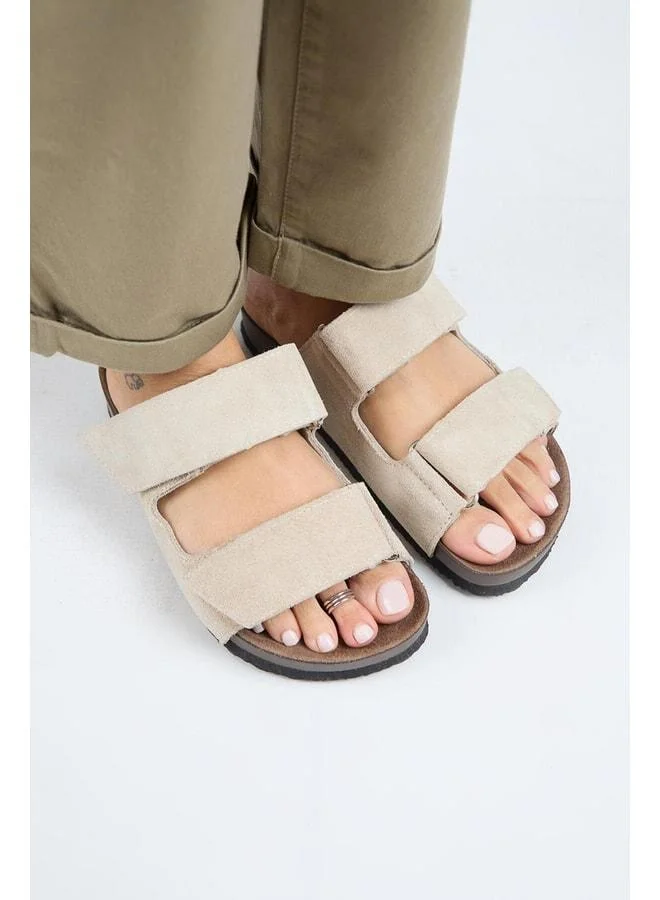 Manijero  (Vina 2) Women's Genuine Leather Double strap Beige Slippers. for Women | Best Price UAE