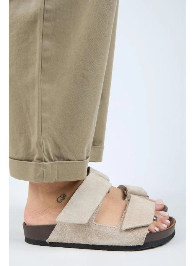 Manijero  (Vina 2) Women's Genuine Leather Double strap Beige Slippers. for Women | Best Price UAE