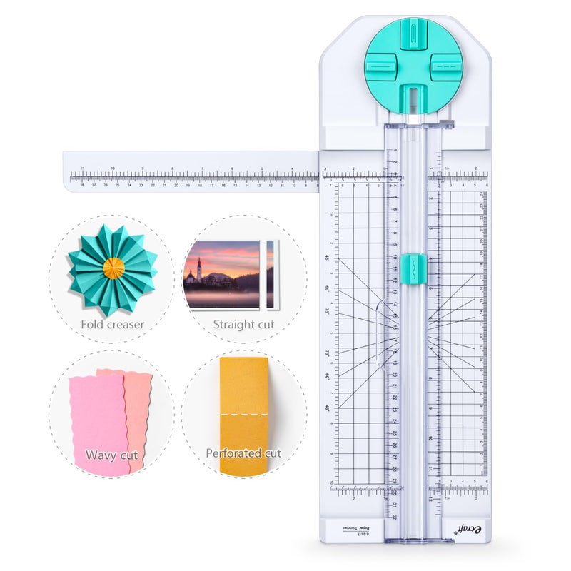Ecraft 4-in-1 Paper Trimmer: 12" Craft Paper Cutter with Straight, Wavy, Dotted, Perforated & Creasing,Perfect for Cutting Cardstock, Coupons, Labels, Photos, Ideal Multi-Function Scrapbooking Tool - Image 1