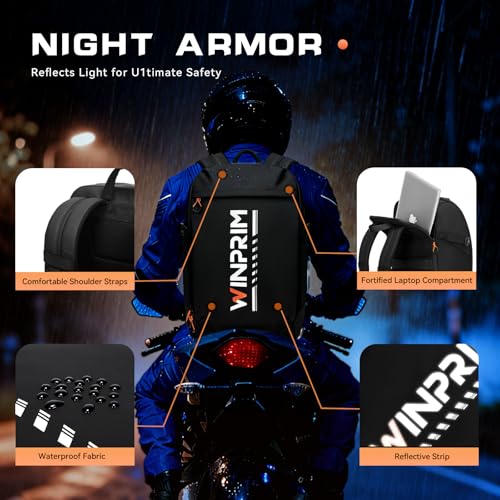 WINPRIM Motorcycle Helmet Backpack Large Capacity Reflective Waterproof Laptop Backpack with Padded Electronics Compartment Mochilas Para Motociclistas for Cycling Hiking Riding - Image 4