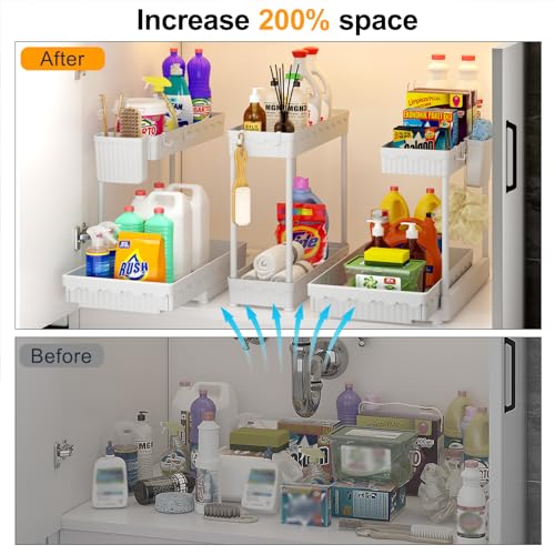 Sevenblue 3 Pack MultiPurpose PullOut Storage Organizers 2Tier LShaped Under SinkCabinet Organizers and Storage for Bathroom KitchenWhite1485 Inch - Image 3