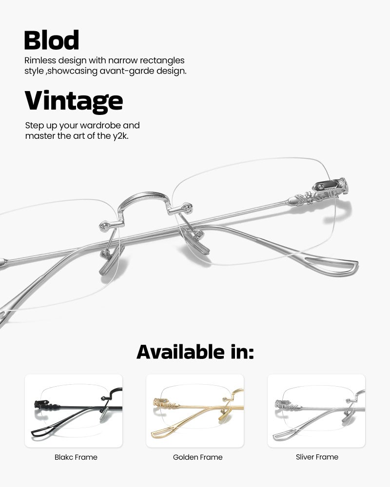 SODQW Rimless Blue Light GLasses for Women Office-Siren Bayonetta Non Prescription Metal Rectangle Frameless Eyewear - Image 5